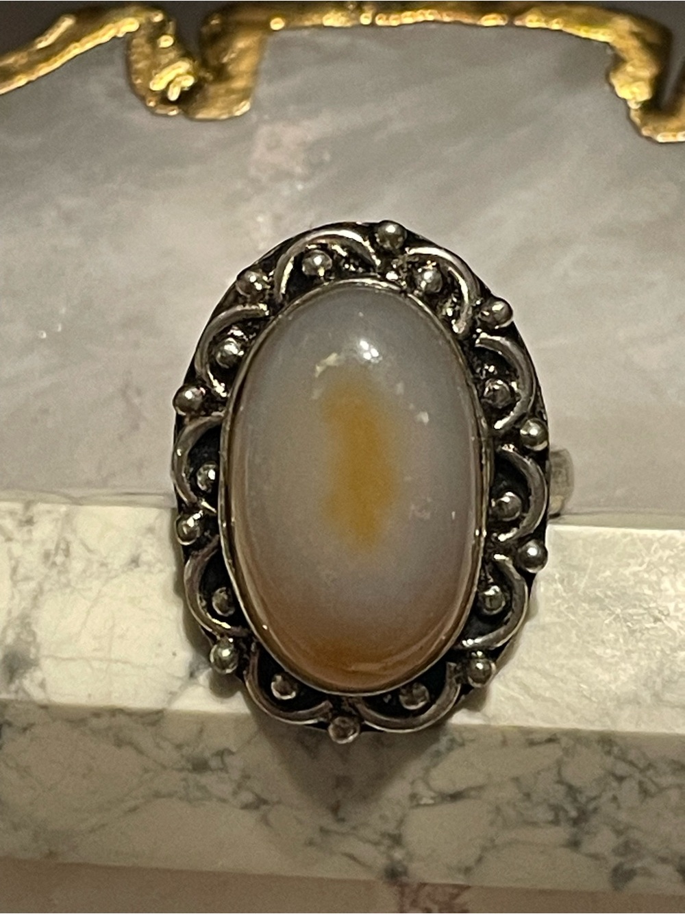 Silver Tone Stone Ring #8904